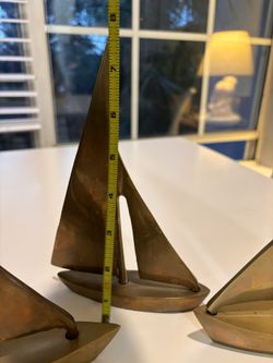 Set Of 3 Vintage Brass Sailboats Nautical Sea Boating Boats Mid-Century Decor G8