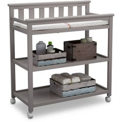 Delta Children Flat Top Changing Table with Casters, Greenguard Gold Certified, Grey

