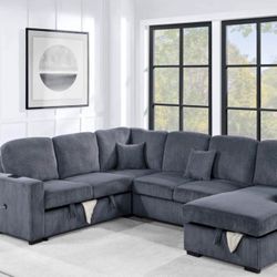 $649 Sectional With Pull Out Bed With Storage Plus Chaise Storage And USB 