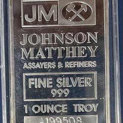 1 OZ Silver Bar Johnson Matthey In Capsule Mint Condition