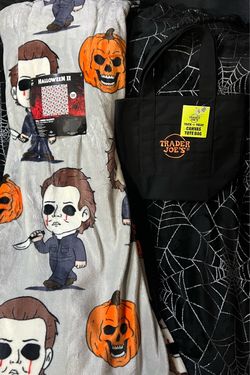 Micheal Myers Blanket / Trader Joe’s Bag  Halloween Basket