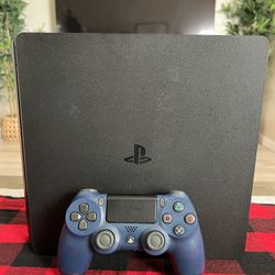Sony PlayStation 4 Slim Black 500GB Console with Blue PS4 Controller