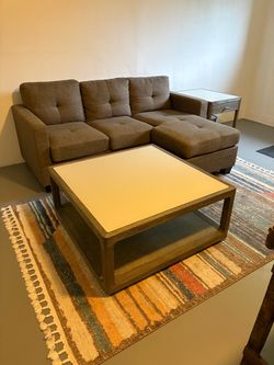 Couch, coffee table, side table