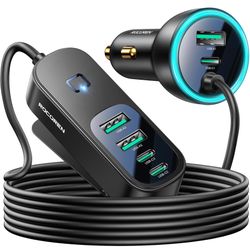 Rocoren 105W 6-Port Multiport Car Charger, PD Fast USB C Car Charger for Multiple Devices,Cigarette Lighter Adapter Car Travel Essentials for Road Tri