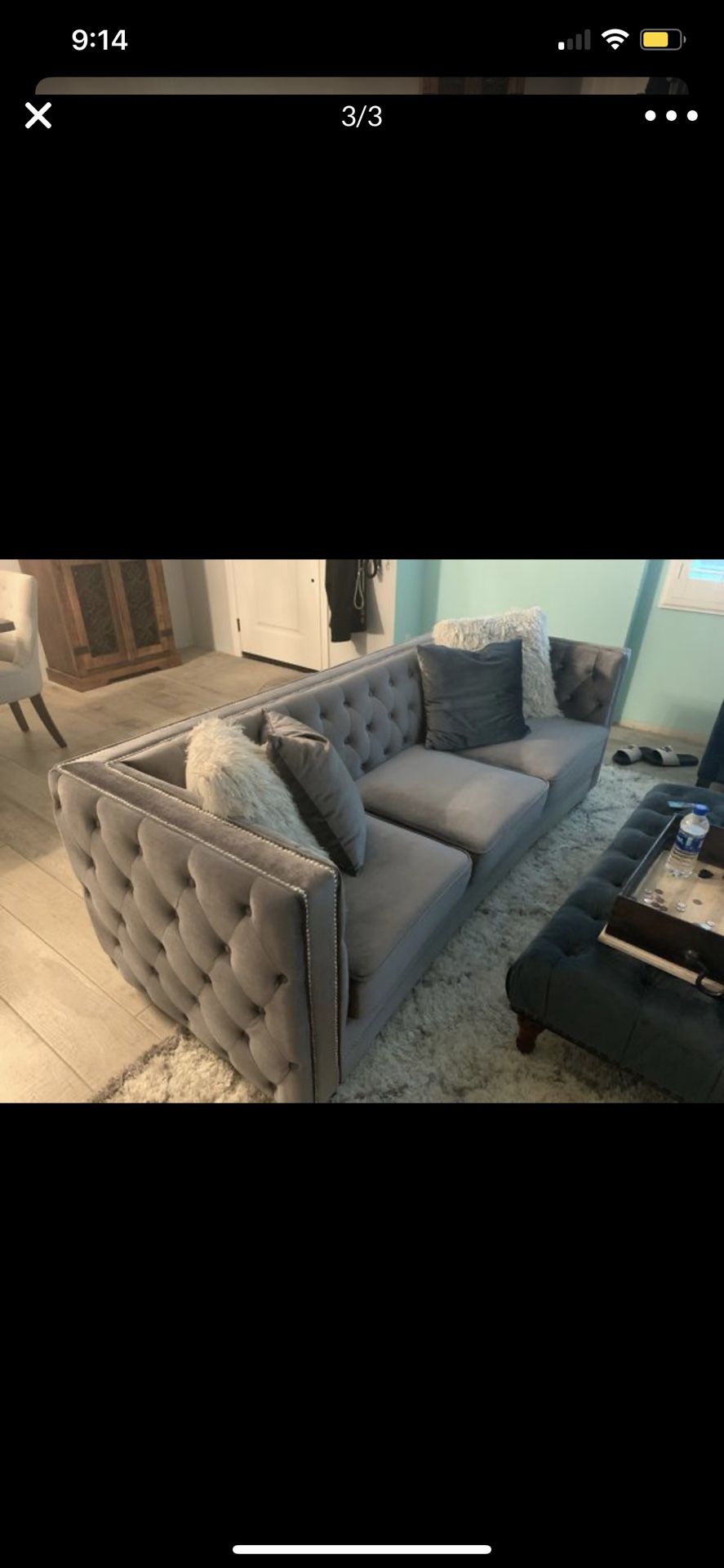 Reese Gray velvet sofa