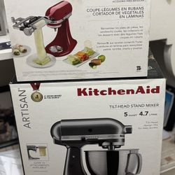 Brand New KitchenAid 5QT Artisan Mixer + Ribbon Attachment, Never Opened 