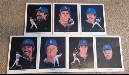 Vintage 1980s LA Dodgers Union 76 Art Print Lot (Set of 7 w/ Bios)