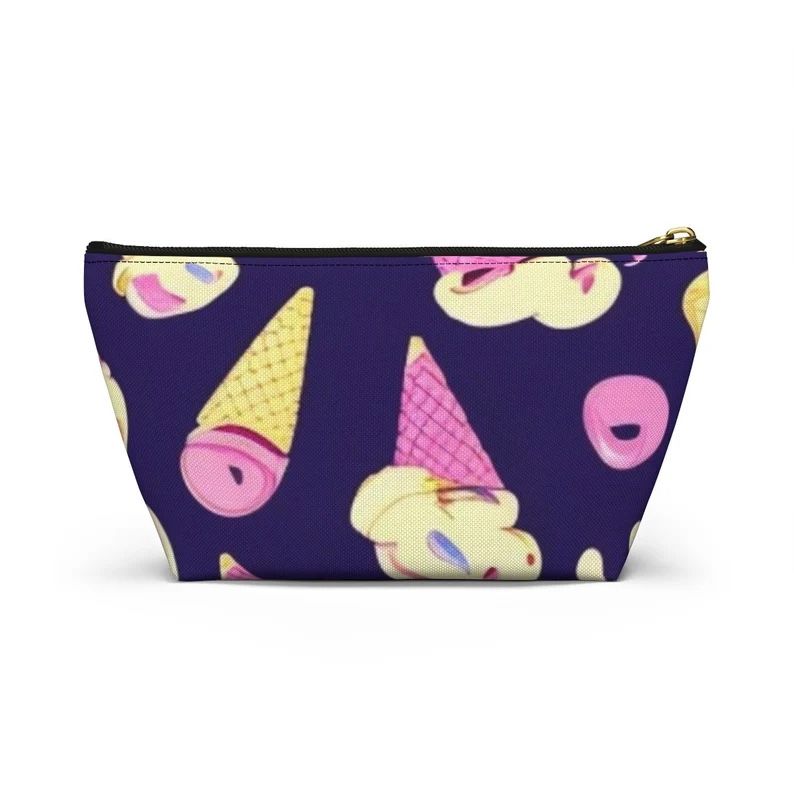 Ice Cream Patterned T-Bottom Accessory Pouch, Summer Fun Style, Purse Pouch for Active Moms, Summer-Ready Accessory is Unique