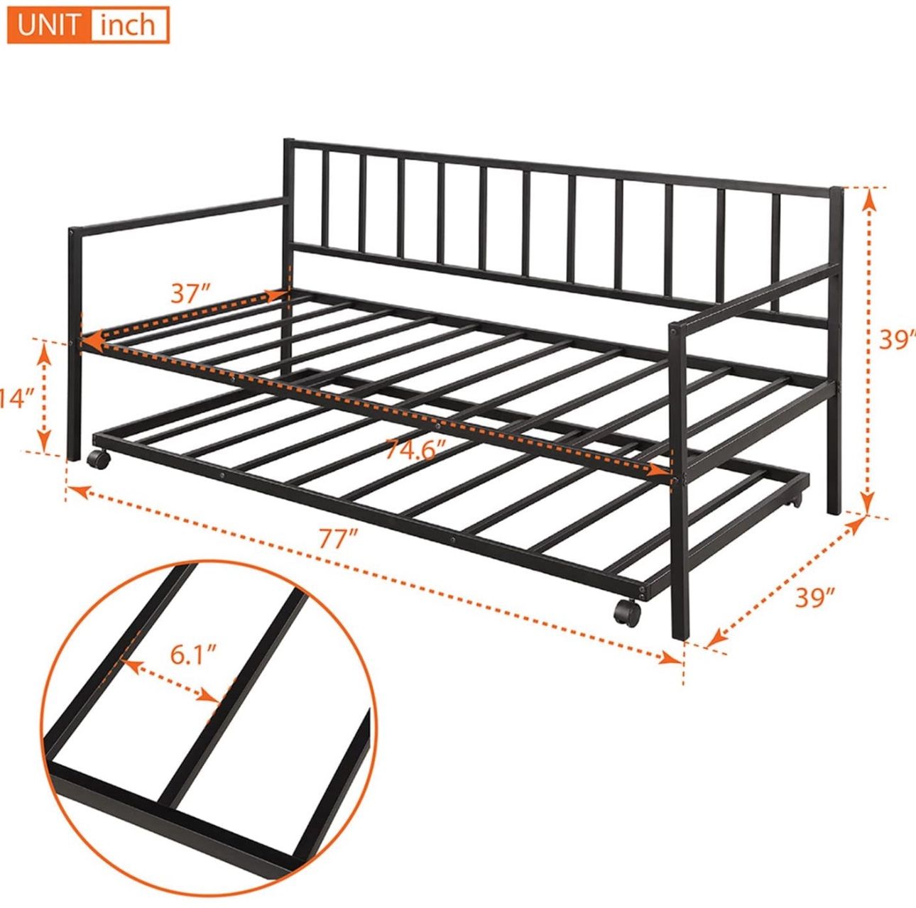 Trundle, Twin Size Day Bed Frame