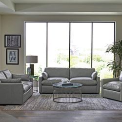 Brand New Genuine Leather Grey Sofa and Love Seat Set