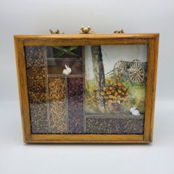 Eunice Shirk Vintage Metal Chain Handle Ecology Wood Box Purse