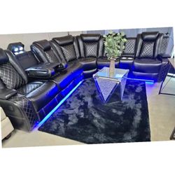3 Pieces Black breathing leather recliner sofa set