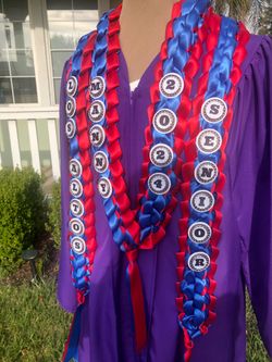Wide Graduation LEI and SASH set :$50 (Add-On at an extra cost/Flowers) NO MONEY LEI
