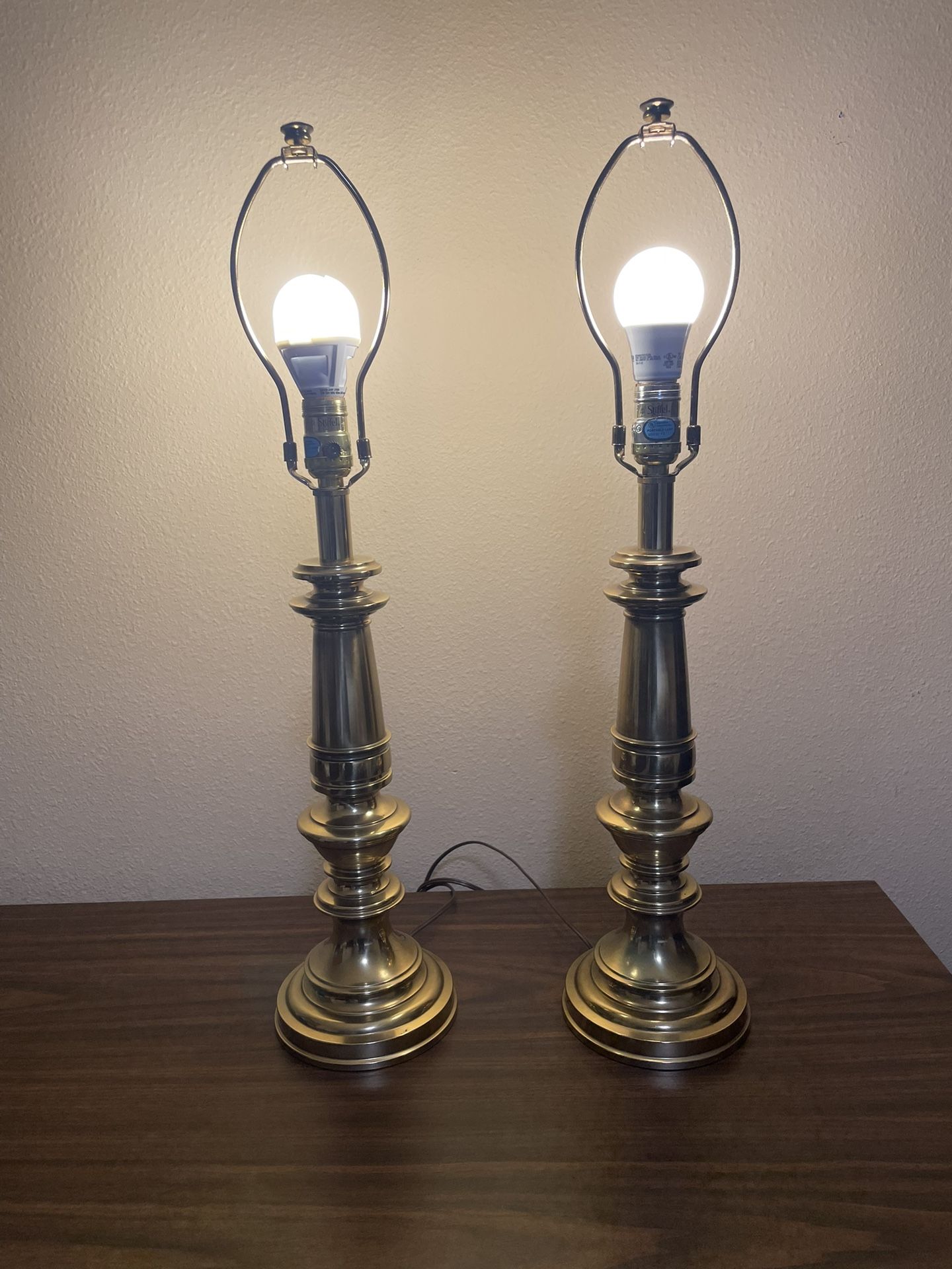 Vintage Pair Of Stiffel Table Lamps Tall Brass Hollywood Regency MCM