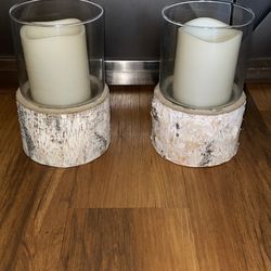 Farmhouse Birchwood Glass Candle Holders 