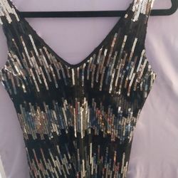 Silver Metallic Black Tank Top Small