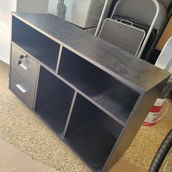 Black Printer Tv Media Cart Shelves Shelf Shelving Cabinet Rolling Stand With Locking Drawer Drawers Storage Bookcase