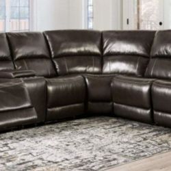 Brand New Espresso Top Grain Leather Power Reclining Sectional Sofa 