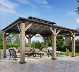 OUTDOOR WOODEN GAZEBO WITH DOUBLE STEEL ROOF 12X20