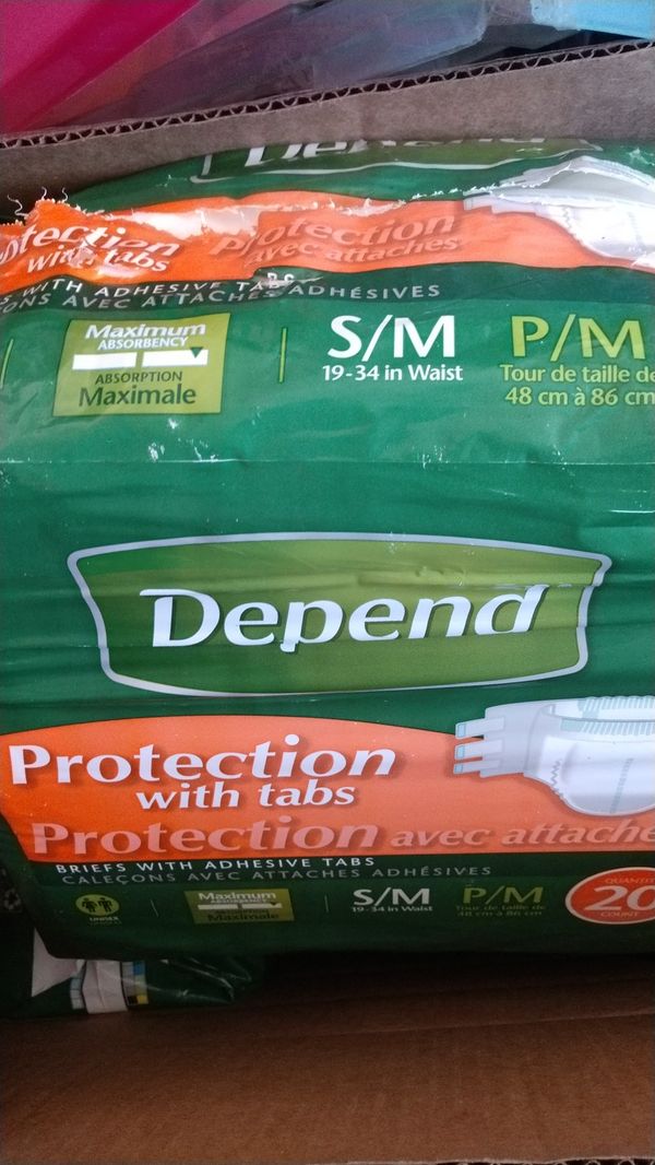 DEPEND 20 Briefs Disposable Unisex Incontinence Adult Diapers with Tabs S/M for Sale in
