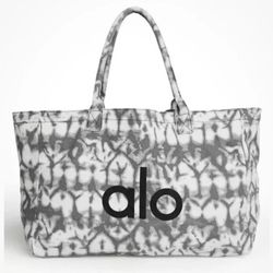 Alo Iconic Shopper tote oversized heavy-duty canvas grey tie dye bag w/ logo