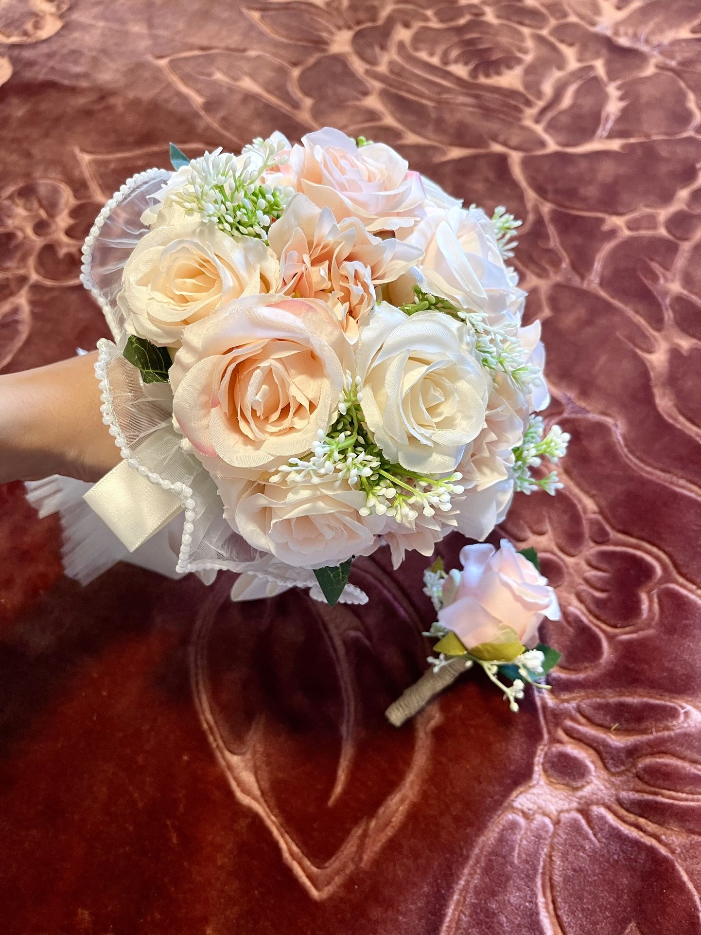 Bridal Wedding Bouquet Flowers With Groom Piece