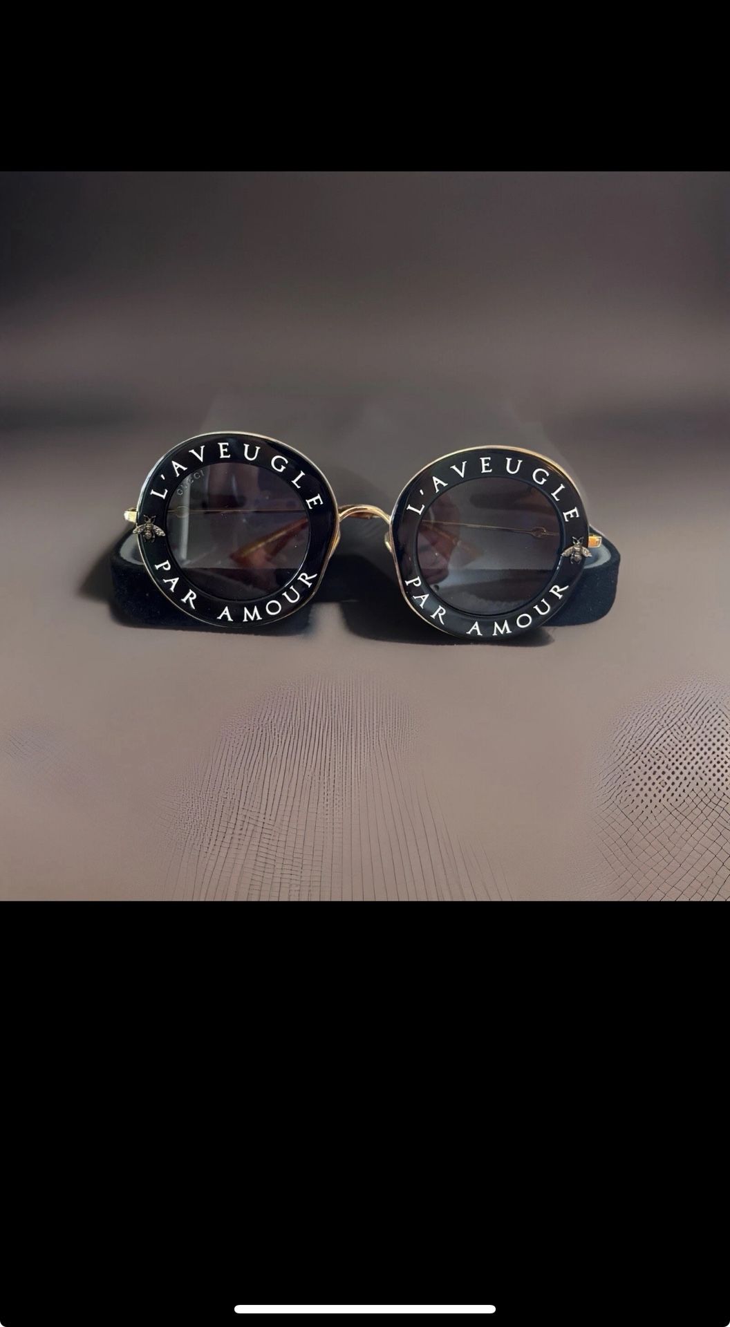 GUCCI Metal L'Aveugle Par Amour Round Frame Sunglasses GG0113S Black