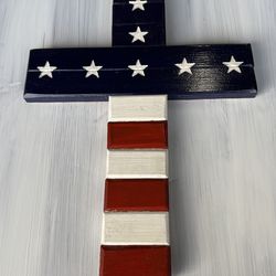 Wooden American Flag Cross