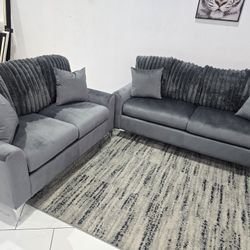 Sofa And Loveseat Velvet Gray 