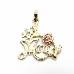 Woman’s Ladies 10k Two Toned Rose Yellow Gold #1 Mom With Rose Charm Pendant For Necklace GP3118614