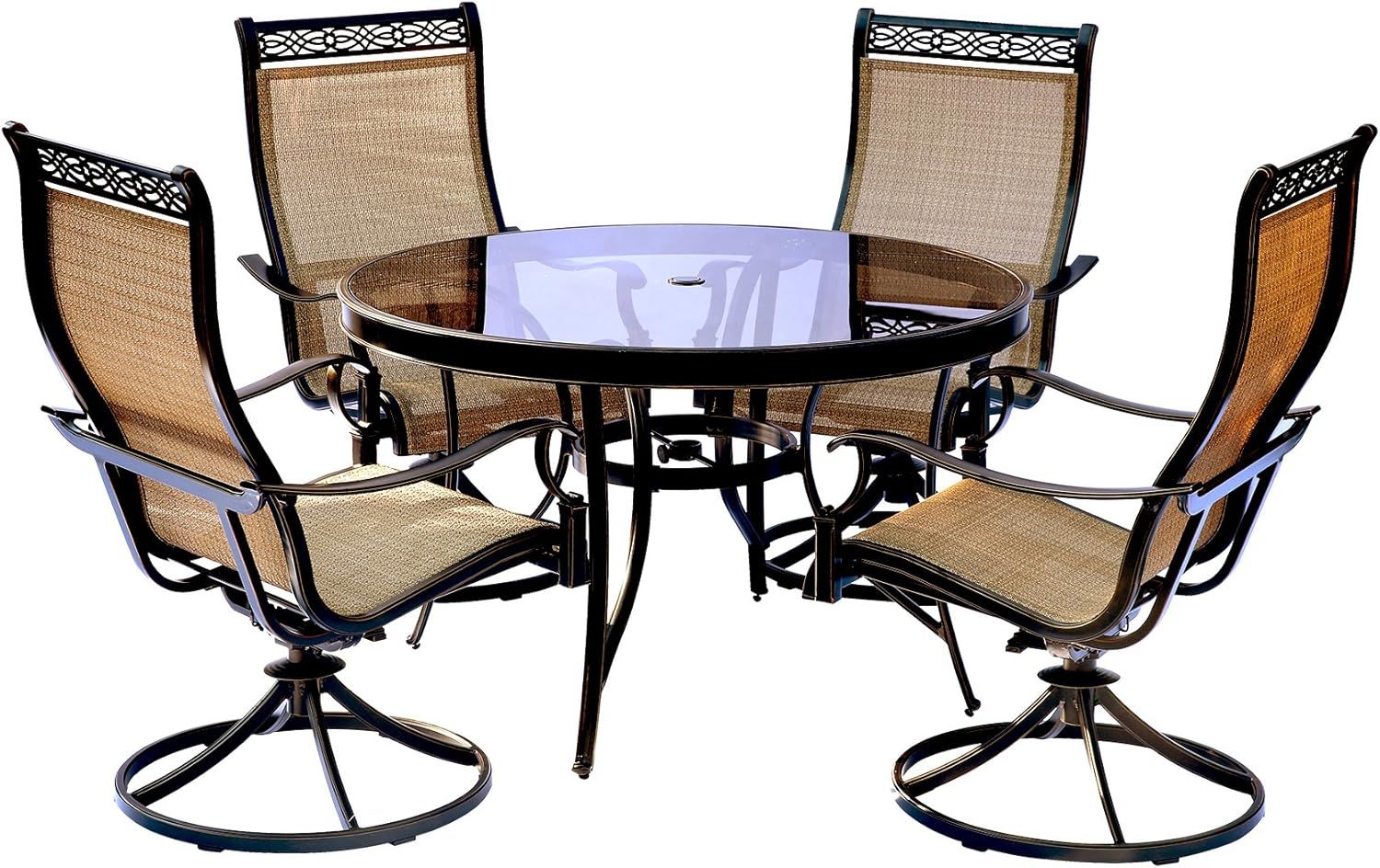 Hanover Monaco Piece Outdoor Dining Set with Tan Sling Swivel