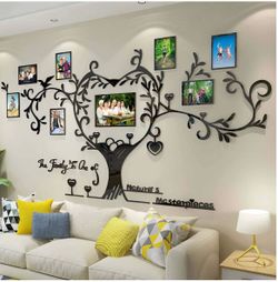 Love Family Tree Picture Frame Collage Removable 3D DIY Acrylic Wall Decor Stickers with Inspirational Quote for Living Room, Black