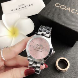 Silver Pink Coach Watch 