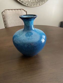 Large Blue Glazed Ceramic Vase – 12” Tall