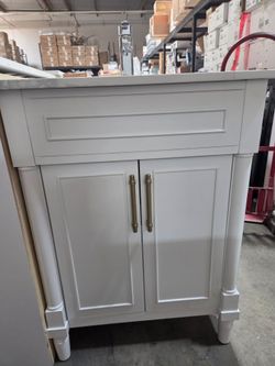 White Bathroom Vanity 24" with Marble Top and Gold Hardware