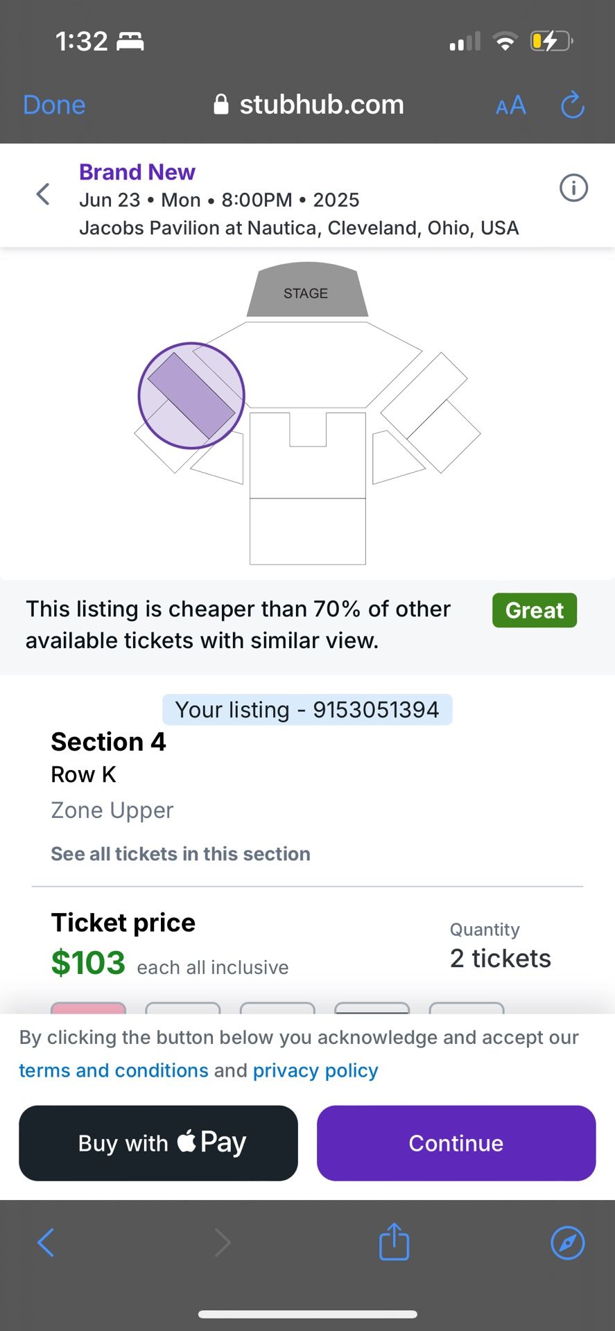 Two Concert Tickets for Brand New