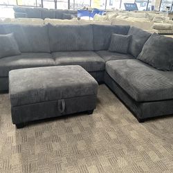 NEW Black Sectional W/ Storage Ottoman 