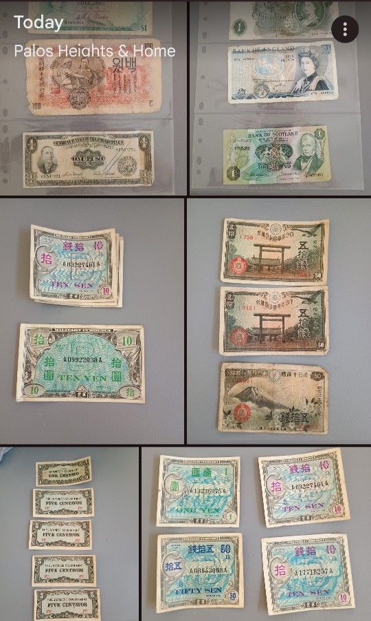 25 TOTAL LOT OF OLD VINTAGE AND RARE FOREIGN AND MILITARY AND WWII WAR AND FOREIGN PAPER CURRENCY BILLS, BANKNOTES, MONEY