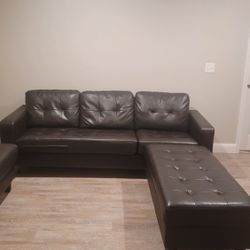 Leather Sectional Couch and Ottoman