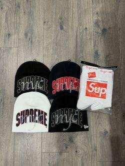 Supreme New Era Rhinestone Beanie Navy, Black, White & Socks