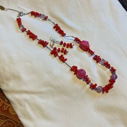 27” Necklace, Coral And S 925