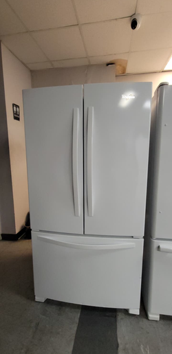 Whirlpool French Door Fridge – White, Bottom Freezer, Clean