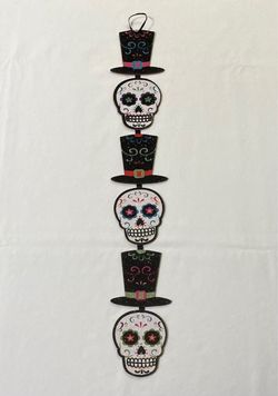 Day of the Dead sugar skull hats wall or door hanging wood glitter Halloween
