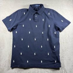 Polo Ralph Lauren Polo Shirt Men’s XL Navy Blue All Over Pony Print Preppy #11A