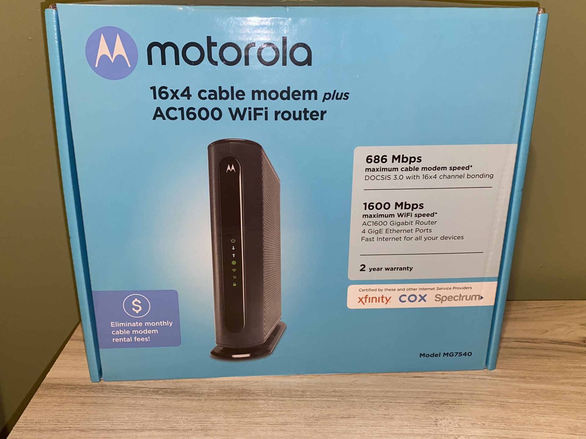 Motorola 16x4 cable modem plus AC1600 Wifi router