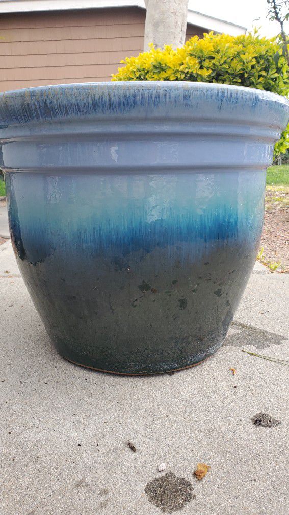 Large Blue Ceramic Freeze Resistant Plant Containers / Pots