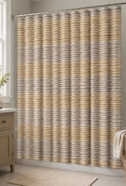Yellow & White Gradient Stripe Shower Curtain – Minimalist Line Design, 70” x 72”, Washable Fabric, Hooks Included
