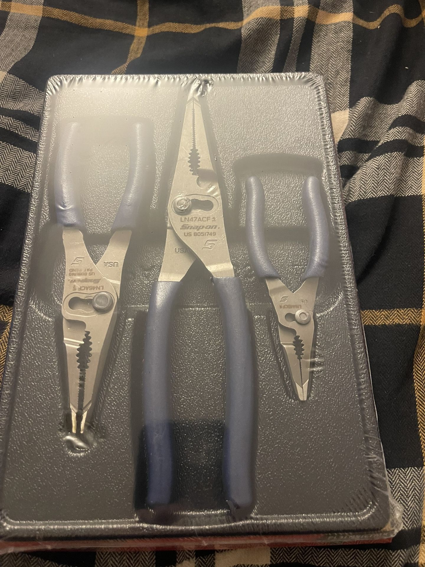 New Snap On 3pc Long Nose Plier Set Power Blue 