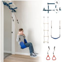 Doorway Swing Set for Kids and Teens Ages 3–14, Includes Sensory Swing, Indoor Pull Up Bar, Rings for Grip Power, Agility Ladder