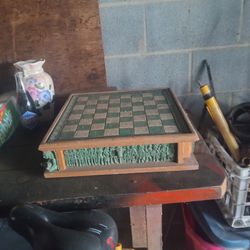 Antique Chess Board. With Pieces